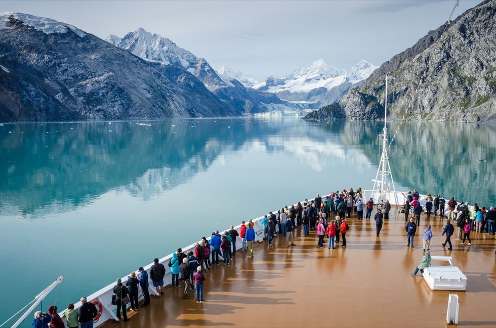 alaska cruise ship deck overlooking mountains