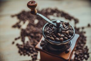 Coffee beans and coffee grinder