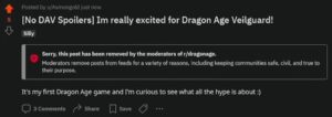 asmongold banned from dragon age subreddit