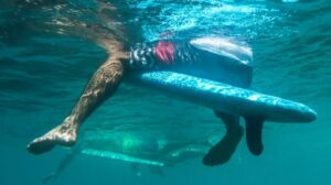 underwater view of surfer