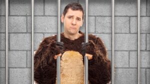 Man in bear costume in jail