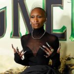 Cynthia Erivo shows off an acrylic manicure at the New York premiere of "Wicked."