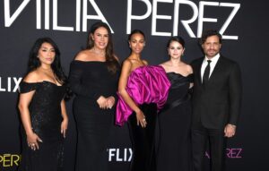 Adriana Paz, Karla SofÃ­a Gascon, Zoe Saldana, Selena Gomez and Edgar Ramirez arrives at the Los Angeles Premiere Of Netflix's "Emilia Perez"