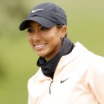 Golfer Cheyenne Woods in Two-Piece Workout Gear Says "Stay Tuned"