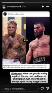 Artur Beterbiev Jake Paul Instagram Story.