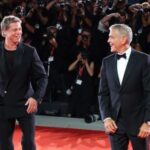 Brad Pitt and George Clooney on the 2024 Venice Film Festival red carpet for the world premiere of Wolfs