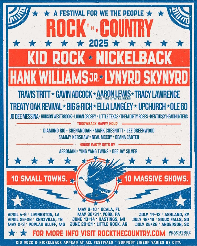 KID ROCK And NICKELBACK To Headline 2025 Edition Of 'Rock The Country' Touring Festival