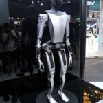 A Tesla Optimus robots is displayed at the 2023 World Artificial Intelligence Conference in Shanghai, China.