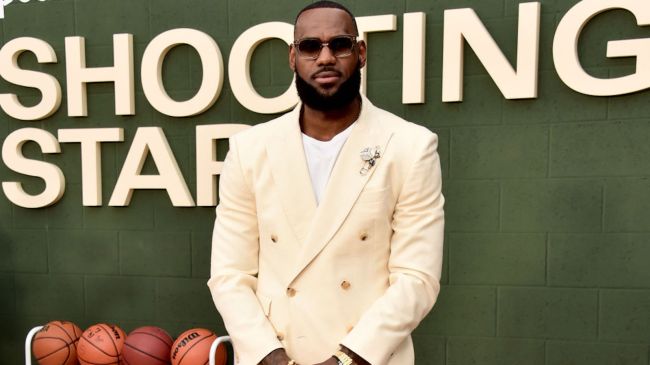 lebron james wearing a tan suit