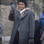 Popular American musician Michael Jackson (1958 - 2009) waves during the filming of the long-form music video for his song 'Bad,' directed by Martin Scorsese, New York, New York, 1987.  (Photo by Vinnie Zuffante/Getty Images)