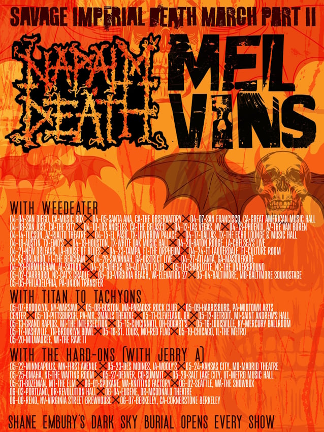 NAPALM DEATH And THE MELVINS Reunite For 'The Savage Imperial Death March Part II' 2025 U.S. Tour