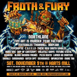 Watch: FEAR FACTORY Performs With LIONS AT THE GATE Bassist At Australia's FROTH & FURY Festival