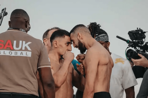 Slim Albaher facing off with AnEsonGib ahead of their fight