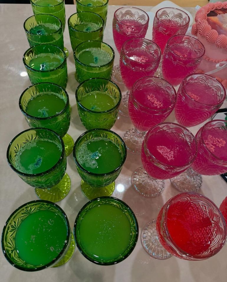 Guests enjoyed pink and green drinks at the party