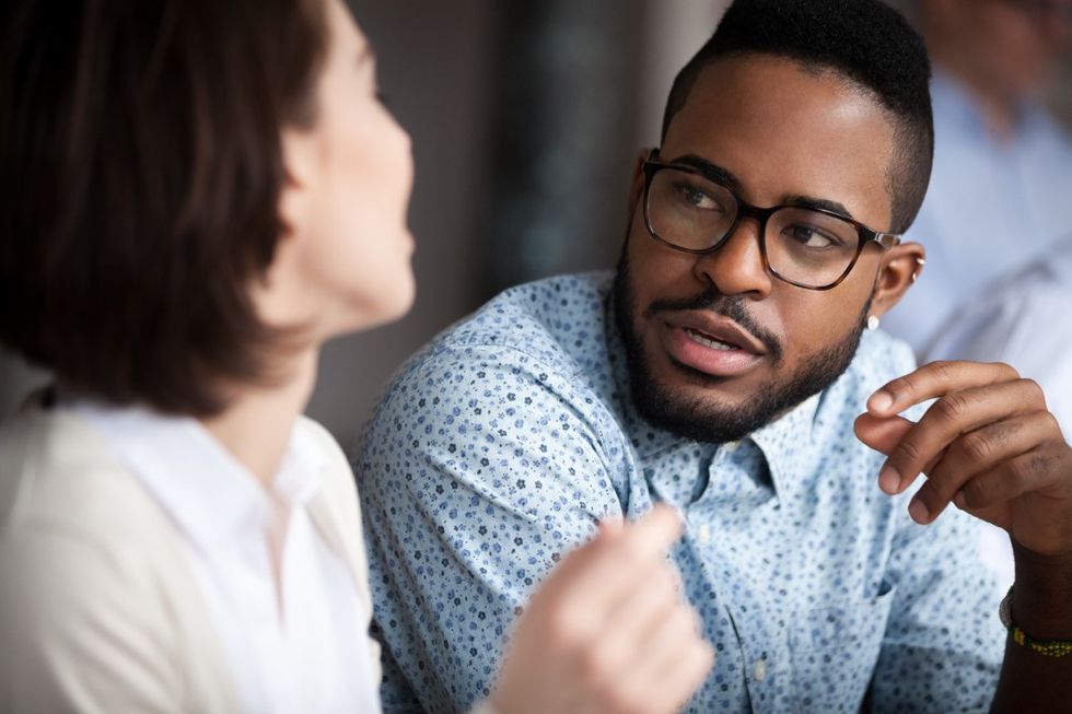 Two people in conversation