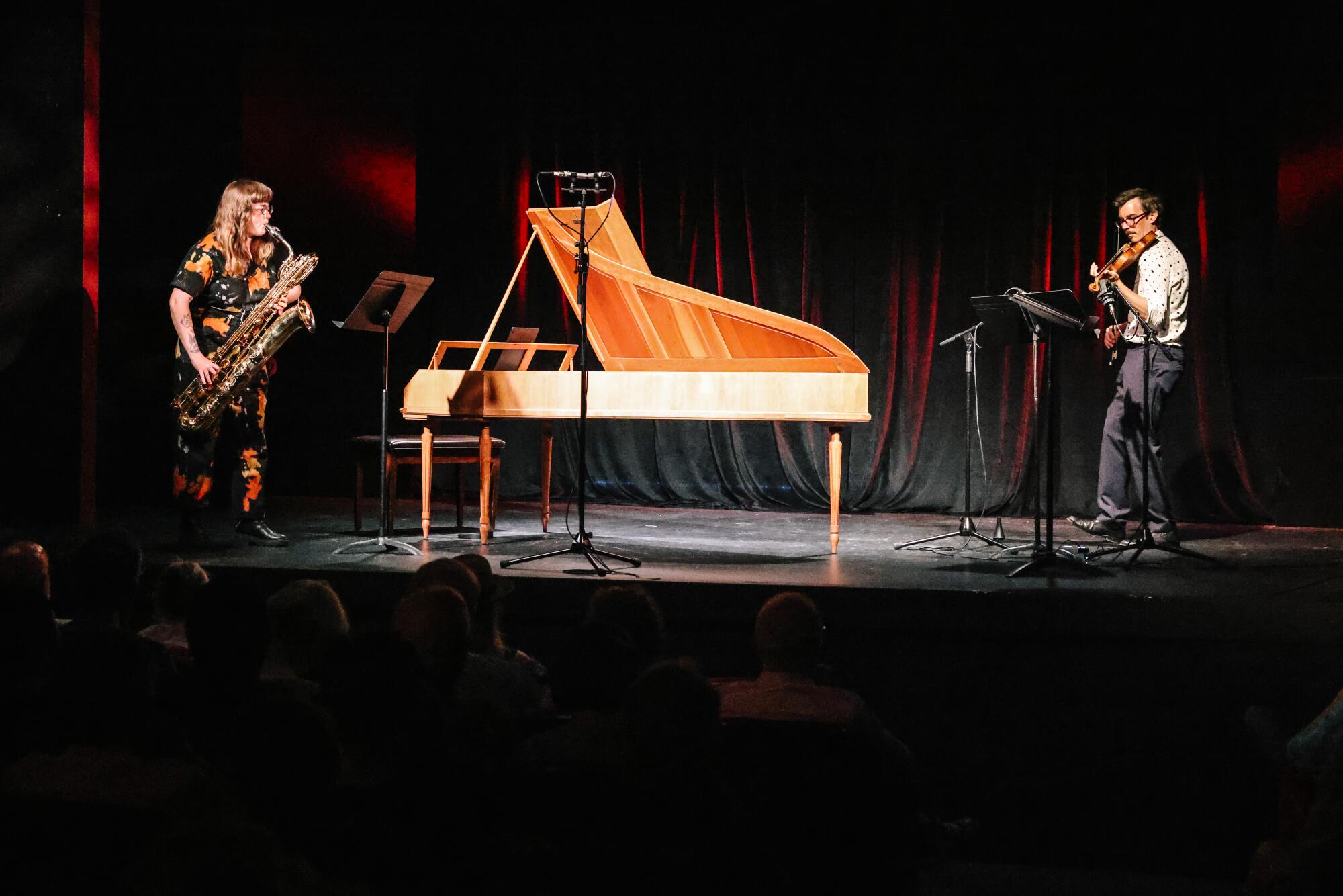 Marta Tiesenga and Andrew McIntosh perform onstage at the Sierra Madre Playhouse.