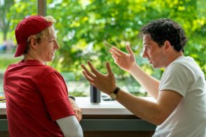 Mike Faist as Art, left, and Josh O'Connor as Patrick in "Challengers."