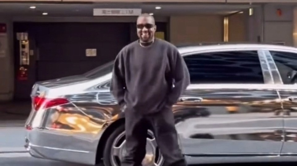 Kanye beamed while making a flashy entrance to the couple's lunch date in a mirrored car