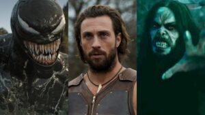 From L to R, the leads of the Sony Spider-Man Universe: Venom, Kraven, and Morbius.