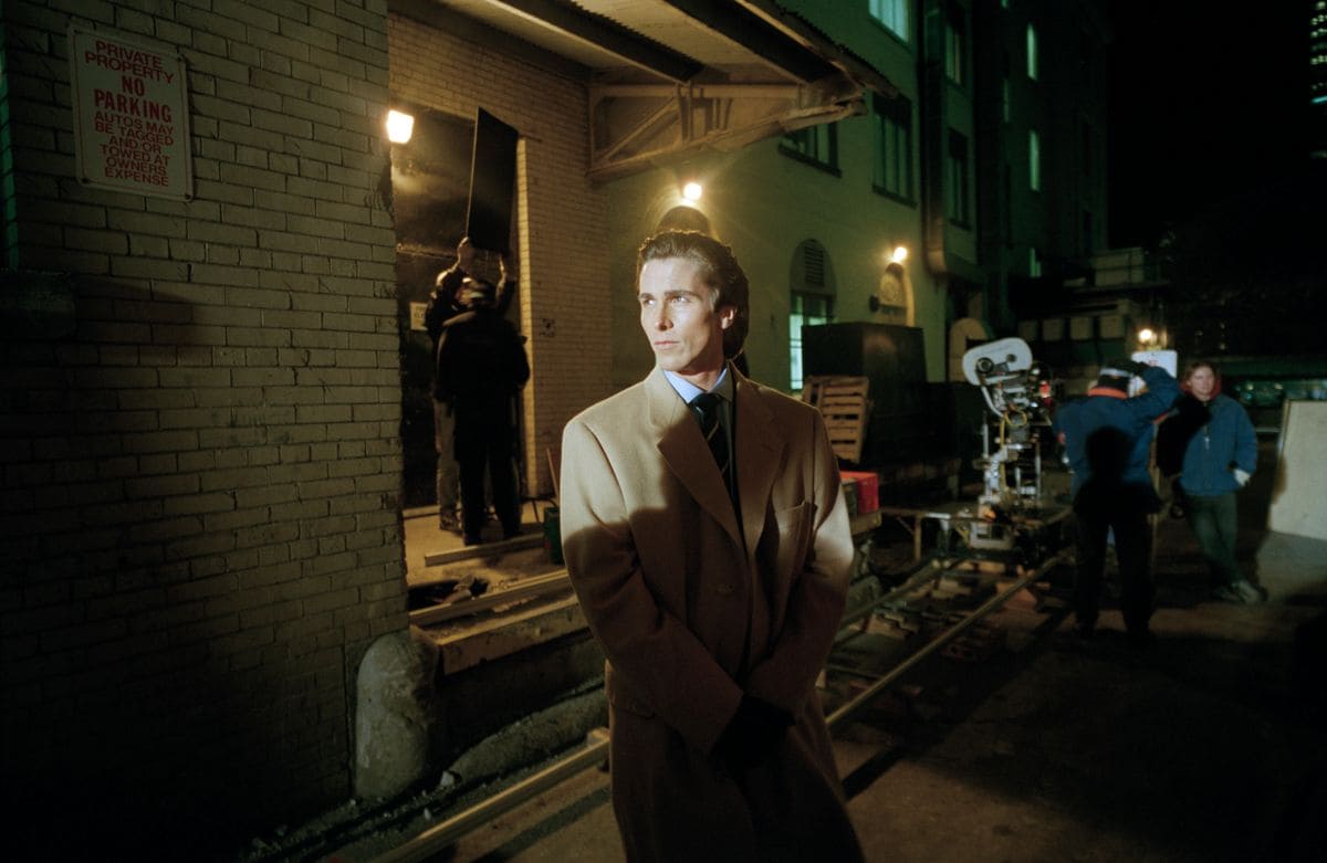 Christian Bale on the set of American Psycho, based on the novel by Bret Easton Ellis and directed by Mary Harron. 