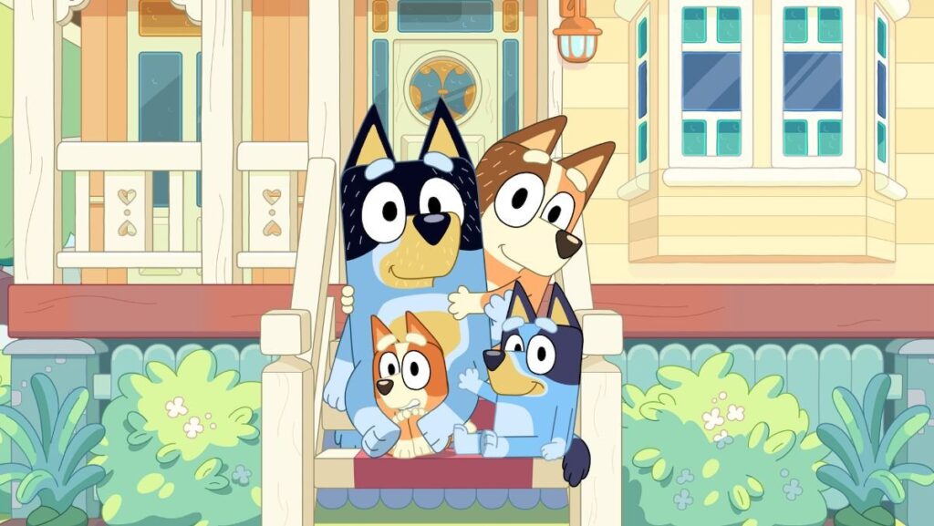 image of Bluey and her family