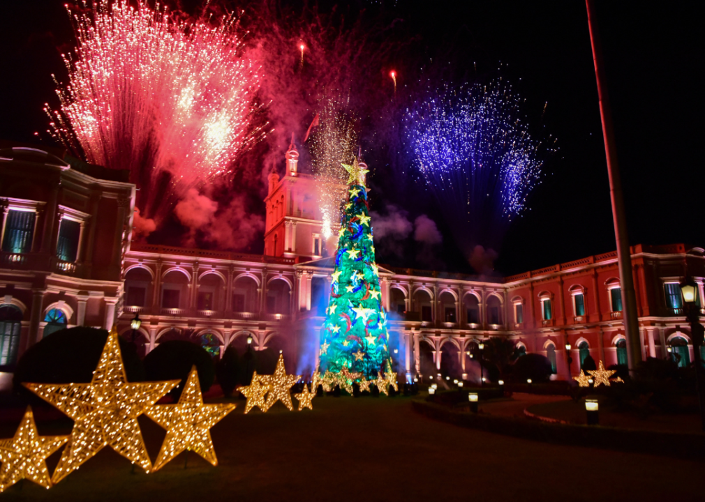 Fireworks and Christmas lights in Paraguay.