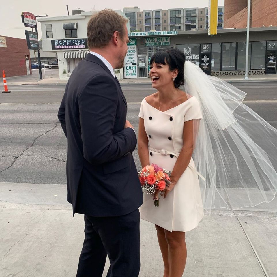 Lily stunned in a 60s-inspired Dior dress as she married Stranger Things star David Harbour in Las Vegas in 2020