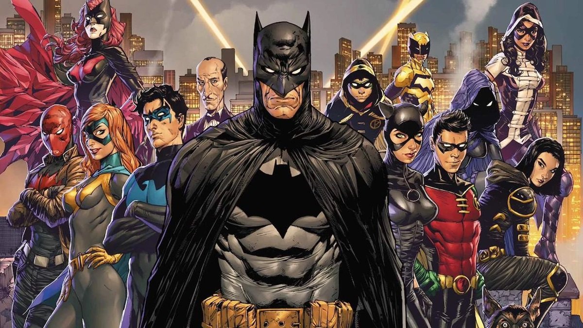 Batman and his many allies from DC Comics.