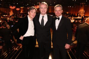 Cillian Murphy, Christopher Nolan and Matt Damon at the 81st Golden Globe Awards