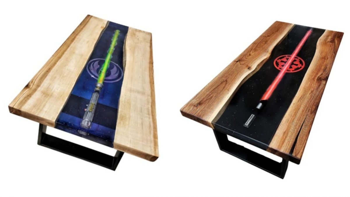 Star Wars lightsaber coffee table from Backyard Resin. 