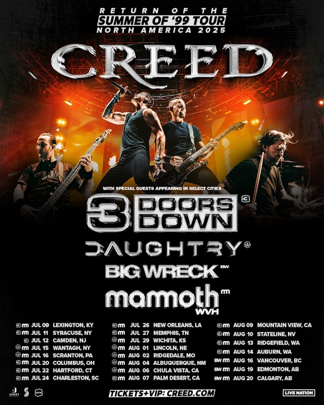 CREED Announces July/August 2025 North American Tour With 3 DOORS DOWN, DAUGHTRY, BIG WRECK And MAMMOTH WVH