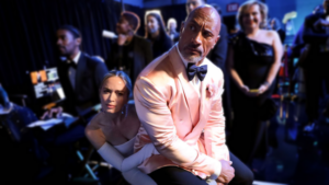 the rock sitting on emily blunts lap