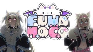 Official promo art of Fuwawa and Mococo, the two halves of Hololive's twin VTubers FUWAMOCO.