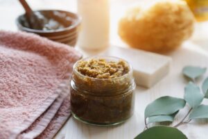 exfoliant in a glass jar