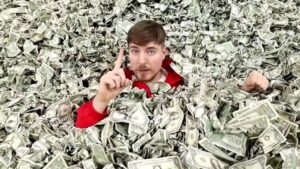 MrBeast surrounded by money