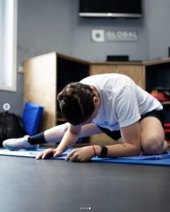 Ana Carrasco stretches after a workout.