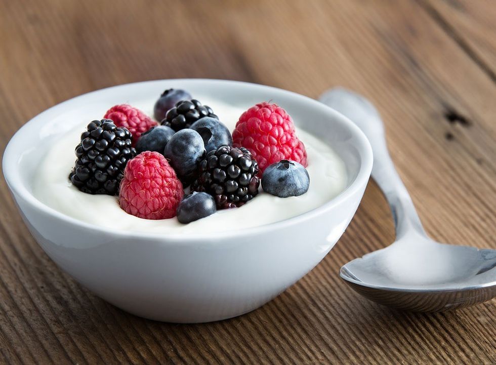 Greek yogurt with berries in a bowl