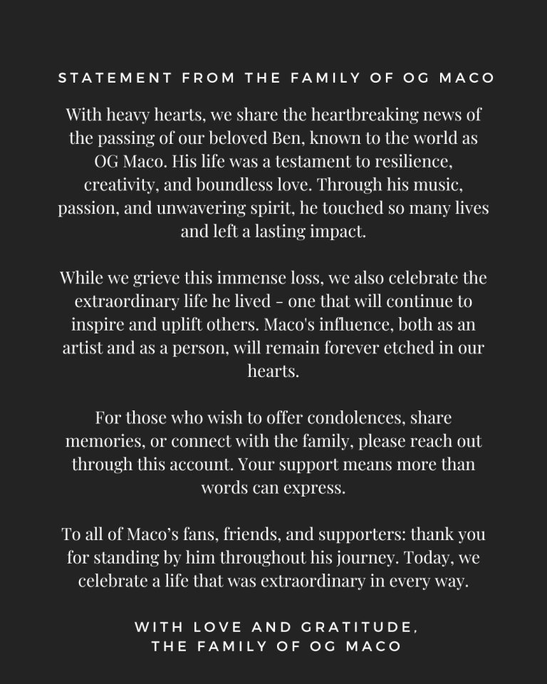 OG Maco's family made a statement