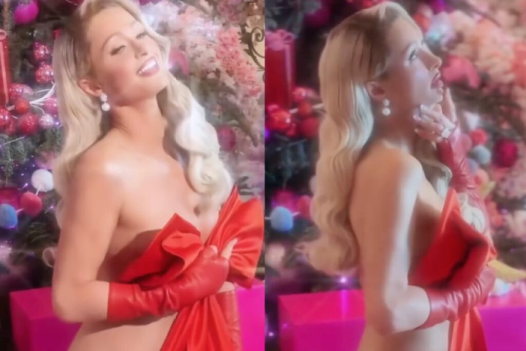 paris-hilton-dons-nothing-but-a-bow-in-racy-christmas-pics