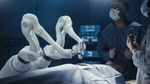 Surgeons Observing High-Precision Robot Performing surgery