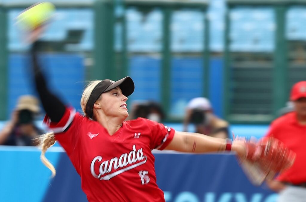 Softball Player Danielle Lawrie in Two-Piece Workout Gear is "Trying to show the youngsters what’s up"