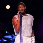 Usher performs Feb. 11 during halftime of the Super Bowl, between the Kansas City Chiefs and the San Francisco 49ers, at Allegiant Stadium in the Las Vegas area.