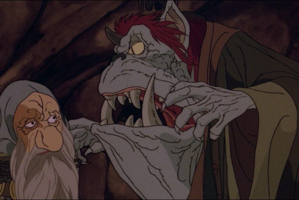 A goblin attacks Thorin in The Hobbit 1977