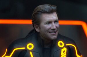 CLU aka digital Jeff Bridges smiles wide in Tron: Legacy