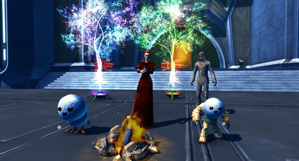 A screenshot of Star Wars: The Old Republic featuring in-game items for Life Day 2023