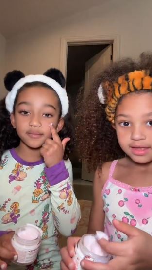 The video continued with youngsters Stormi and Chicago West showing off their new beauty products