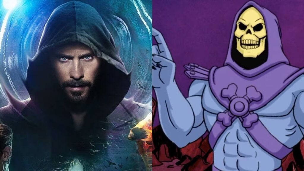 Jared Leto in Morbius and Skeletor in Masters of the Universe cartoon.