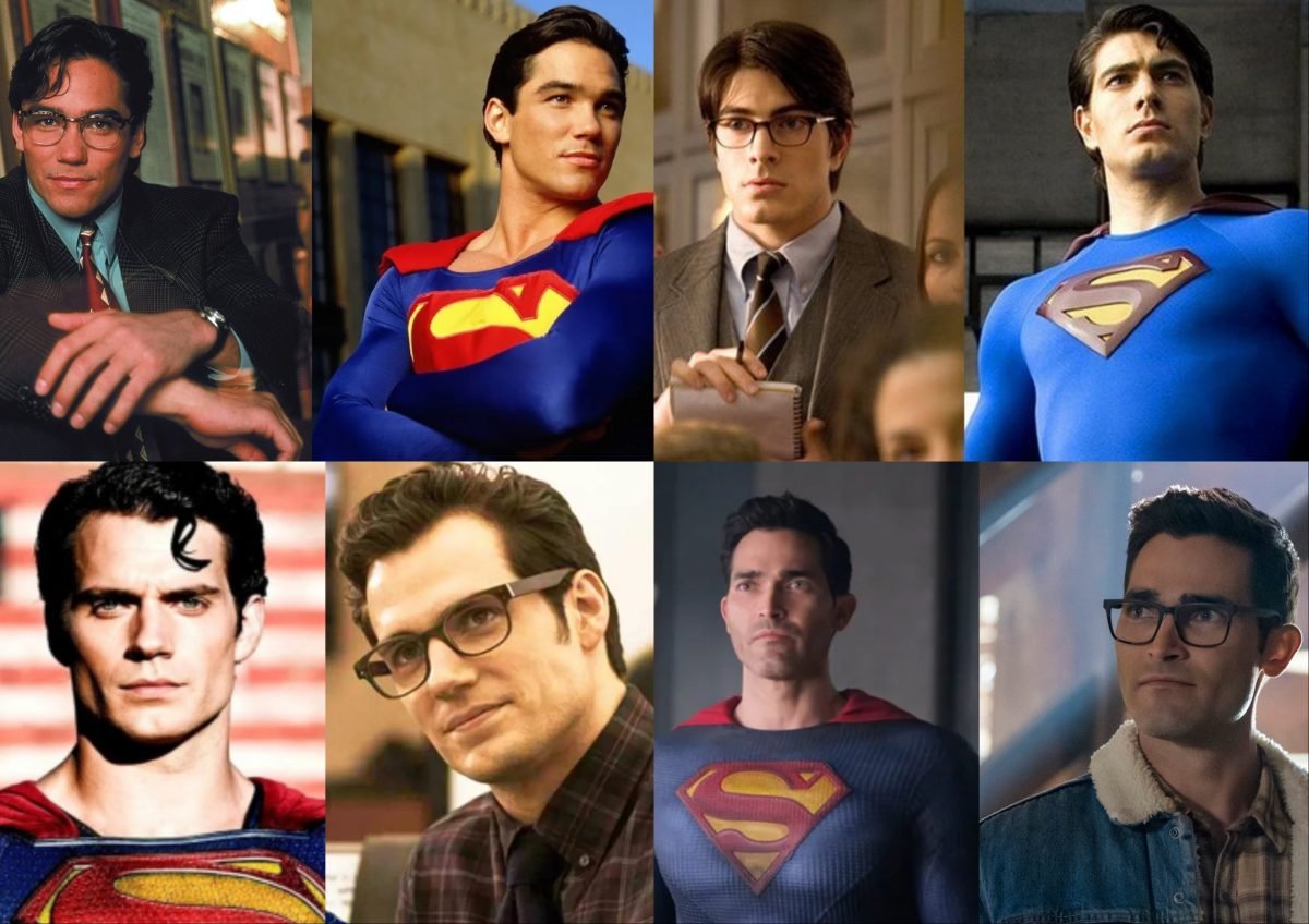 from L to R: Dean Cain (Lois & Clark), Brandon Routh (Superman Returns), Henry Cavil (Man of Steel) Tyler Hoechlin (Superman and Lois)