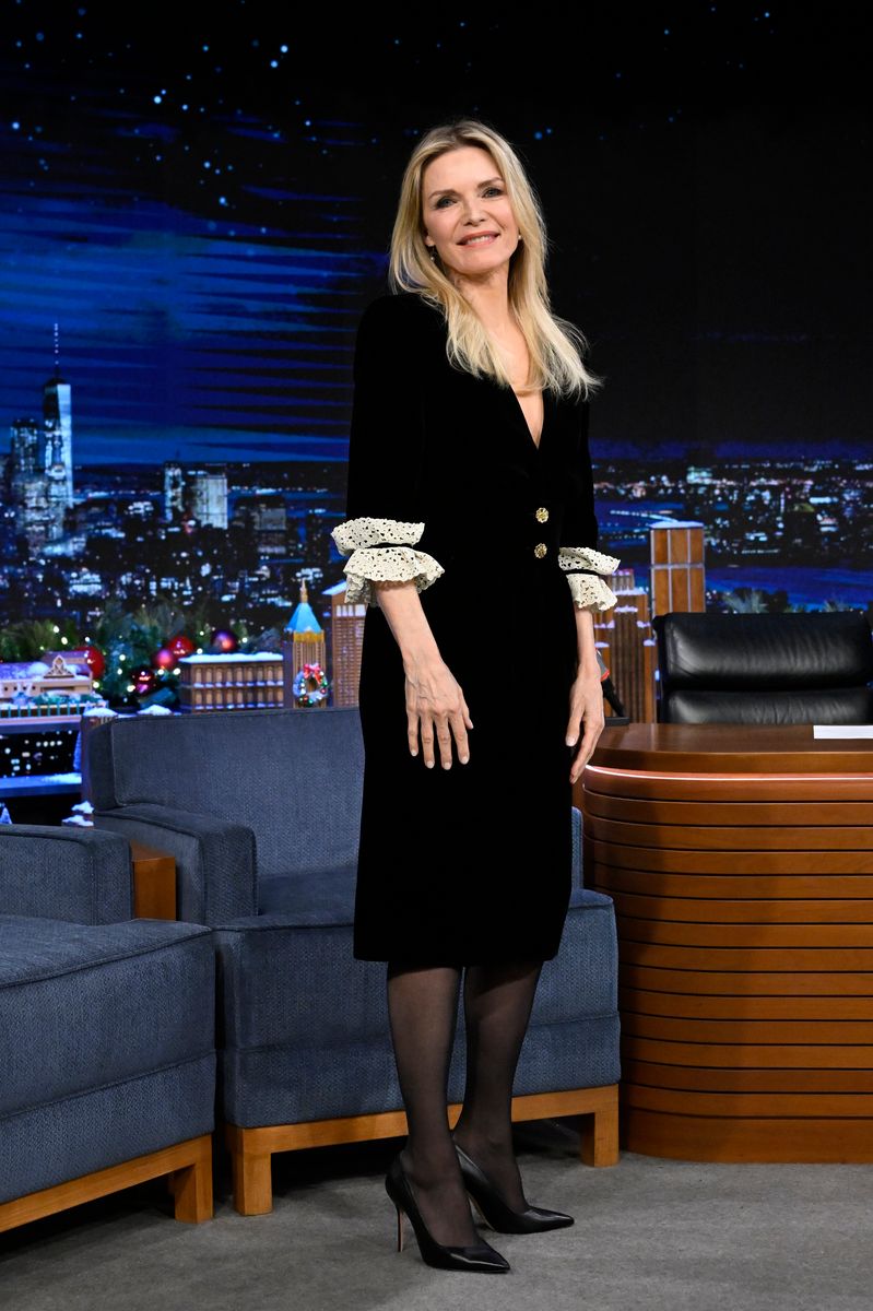 THE TONIGHT SHOW STARRING JIMMY FALLON -- Episode 1761 -- Pictured: Actress Michelle Pfeiffer arrives on Wednesday, December 7, 2022 -- (Photo by: Todd Owyoung/NBC via Getty Images)