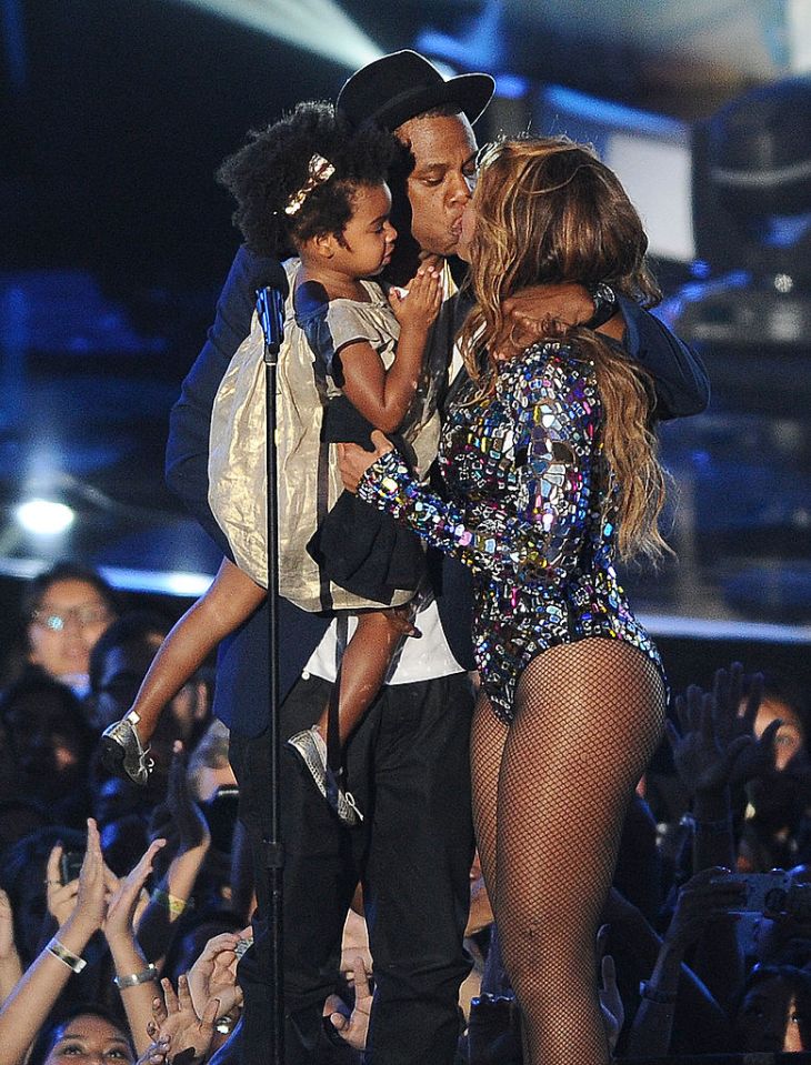 Jay Z, Beyonce, and Blue Ivy Carter onstage at the 2014 MTV Video Music Awards